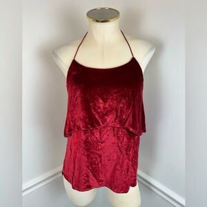 ALICE + OLIVIA Marybeth Red Crushed Velvet Silk Halter Top NWT Saks | Size Small